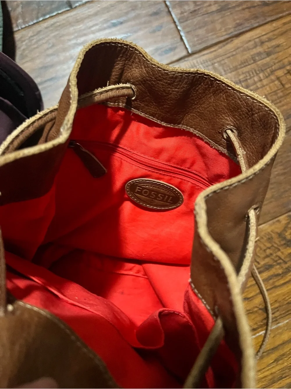 Fossil Vintage Revival Classic Brown Leather Drawstring Bag